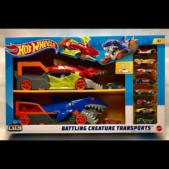 🔥 HOT WHEELS CITY 2 Battling Creatures Transporter Vehicle Set+10 Die Cast Cars - Picture 14 of 16